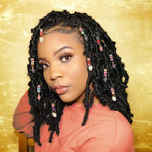 Vista 3 de Formery Dijes para el cabello, trenzas de concha dorada, joyería de concha de mar, rastas africanas, accesorios para mujeres negras (10 unidades)