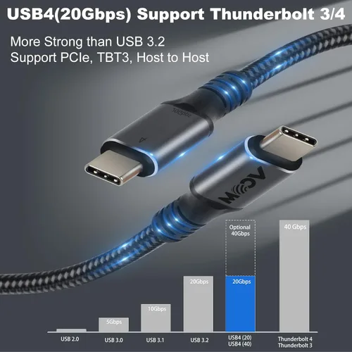 Vista 4 de VCOM Cable USB 4 - Thunderbolt 3, 6.6 pies, 20 Gbps, carga de 100 W, video de 84K a 60 Hz, compatible con USB-C, MacBooks, Hub, acoplamiento