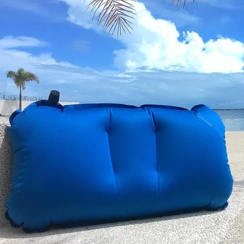 Vista 5 de Almohada inflable ultraligera para viajes y campamentos, compresible y cómoda para lumbar, campamento, senderismo (azul)