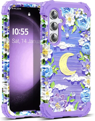Vista 70 de Funda para Galaxy A14 5G Case, Patrón Floral 3 en 1 Protección Resistente de Servicio Pesado a Prueba de Golpes Parachoques de Goma de Silicona