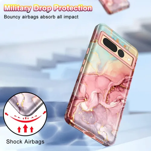 Vista 5 de Btscase Funda para Google Pixel 7 Pro, patrón de mármol 3 en 1, resistente a prueba de golpes, cuerpo completo, policarbonato duro y suave