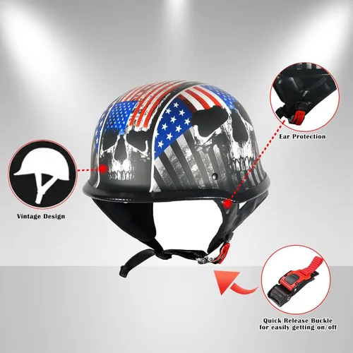 Vista 4 de 1Storm Casco de media cara para motocicleta, estilo alemán abierto, aprobado por DOT: HKY602 negro brillante