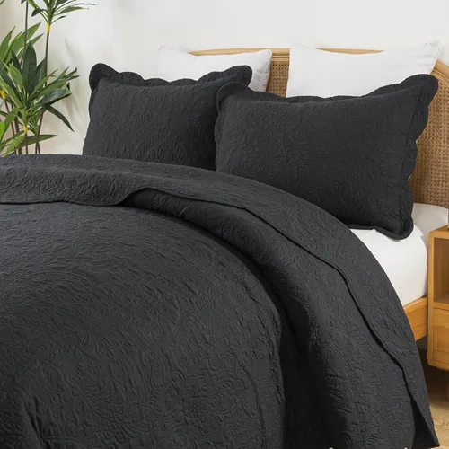 Vista 18 de HoneiLife - Colcha bordada tamaño King - Juego de edredón de microfibra de 3 piezas, colchas ligeras, cubrecamas reversibles, funda de cama retro