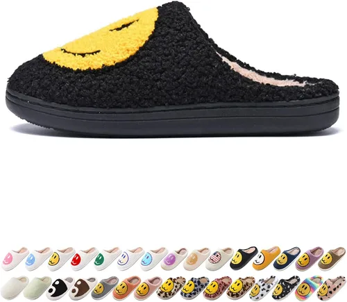 Women's Men's Fuzzy Slippers Comfy Warm Plush Slip-On House Slipper for Winter Indoor Soft Cushioned Non-slip Fluffy Slippers Negro