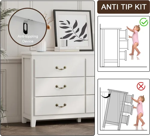 Vista 7 de Cómoda blanca para dormitorio, cómoda de granja para dormitorio, cómoda ancha de almacenamiento para sala de estar, pasillo, entrada