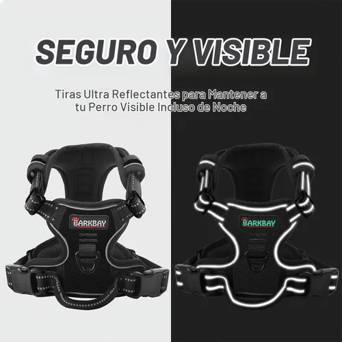 Vista 5 de BARKBAY Arnés sin tirones para perro, clip frontal, resistente, reflectante, mango de fácil control para pasear perros grandes (negro, XS)