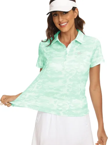 Vista 3 de MoFiz Polo de golf para mujer, de manga corta, de tenis, de secado rápido, protección solar, camisetas deportivas