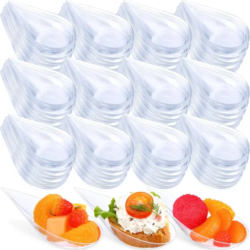Vista 9 de 400 cucharas de plástico para aperitivos de 4 pulgadas, mini platos desechables para aperitivos, lágrimas para servir postre, lágrima, cuchara