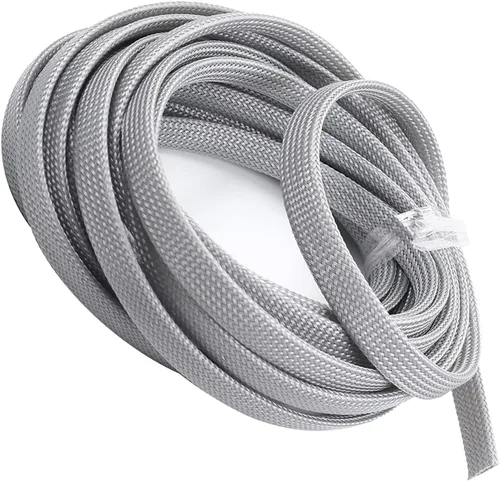 Bettomshin 1 funda de organización de cables de 16.4 pies (16.4 ft), protector de cable gris PET de 38 pulgadas de ancho, tubo de telar de alambre