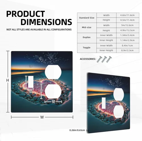 Vista 5 de Placa decorativa para interruptor de luz, playa, rosa, escena nocturna, 2 bandas, 1 palanca, 1 placa de pared dúplex, decoración de placa