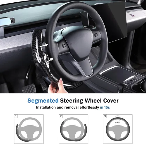 Vista 7 de Cubierta de volante para Tesla Model 3 (2017-2023) / Model Y (2020-2024), antideslizante, agarre cómodo, transpirable, personalizada para accesorios