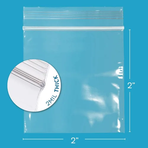 Vista 2 de GPI - 2 x 2 pulgadas - Paquete de 100 bolsas de plástico transparente con cierre de cremallera de 2 mil de grosor, agujero para colgar, bolsas