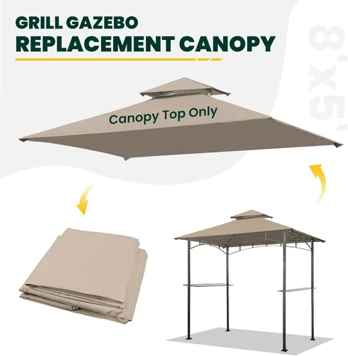 Vista 5 de Toldo de repuesto para kiosco, 5 x 8 pies, cubierta superior para kiosco de barbacoa, cubierta superior de toldo de barbacoa con doble cansancio
