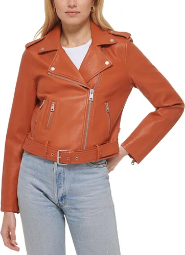 Levi's Chaqueta de moto de piel sintética con cinturón para mujer (talla regular y grande)