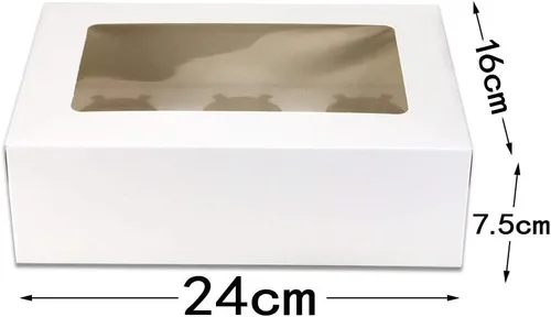 Vista 2 de Pralb Paquete de 20 cajas blancas para cupcakes con insertos, 6 soportes, cajas blancas estándar de panadería con ventana de PVC, recipientes