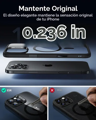 Vista 9 de ESR Classic Hybrid - Funda para iPhone 16 Pro, color negro transparente claro negro