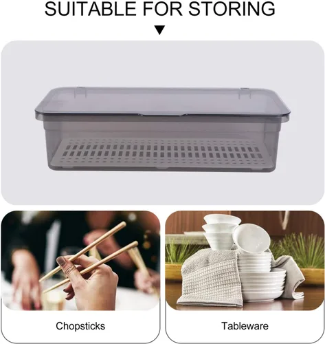 Vista 3 de Cabilock Bandeja de cubiertos con tapa y escurridor, organizador de cajones de cubiertos de plástico, bandeja de cubiertos a prueba de polvo
