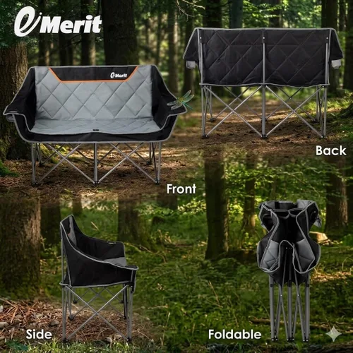 Vista 6 de EMERIT Silla de Camping de Tamaño Grande con Capacidad de 650 Libras - Sofá Biplaza Plegable de Servicio Pesado para Camping con Asiento Profundo