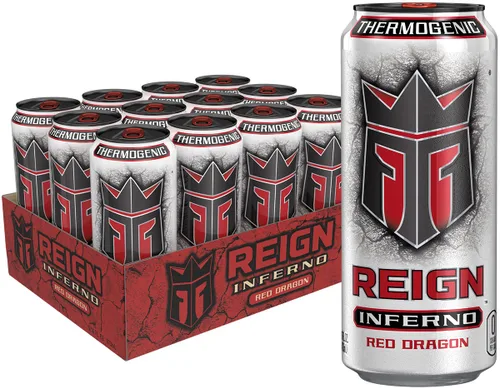 Reign Dragón rojo de Inferno, combustible termogénico, gimnasio y bebida de rendimiento, 16 onzas (paquete de 12)