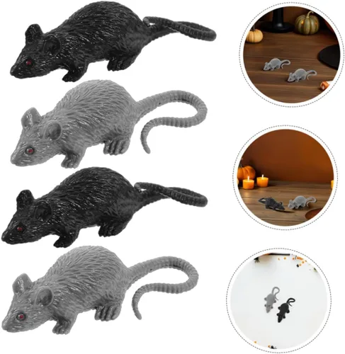 Vista 7 de Uonlytech 24pcs Realistic Fake Rat Prank Lightweight Mouse Figurines for Halloween Party Decorations Novelty Trick Joke Props Black and Gray