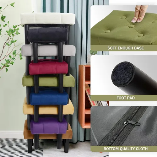 Vista 110 de HOUCHICS Taburete acolchado de piel, pequeño reposapiés otomano con patas de madera, moderno reposo rectangular para sala de estar, sofá, escritorio