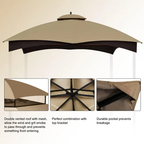 Vista 3 de COOSHADE Toldo Superior de Repuesto para Cenador para Lowe's Allen Roth #GF-12S004B-1(Beige1)
