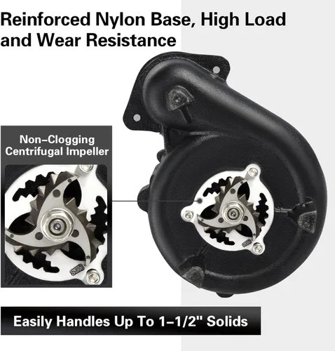 Vista 2 de Bomba de efluente sumergible resistente, carcasa de acero inoxidable, cable de alimentación de 10 pies, impulsor centrífugo que no se obstruye