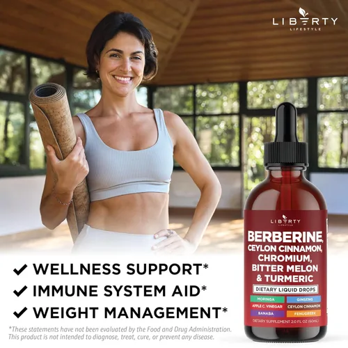 Vista 5 de Berberina con suplemento de canela de Ceilán gotas líquidas + extracto de melón amargo, glucomanano, gimnasia, cromo, cúrcuma, Panax Ginseng