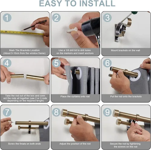 Vista 7 de Barras de cortina de doble oscurecimiento dobles de 36 a 72 pulgadas (3-6 pies), 1 pulgada frontal y 5/8 pulgadas trasera, barra de cortina