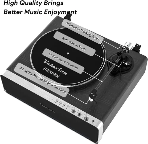 Vista 3 de Tocadiscos de vinilo, altavoces integrados, preamplificador de fono, tocadiscos retro de alta fidelidad todo en uno Bluetooth para discos de vinilo