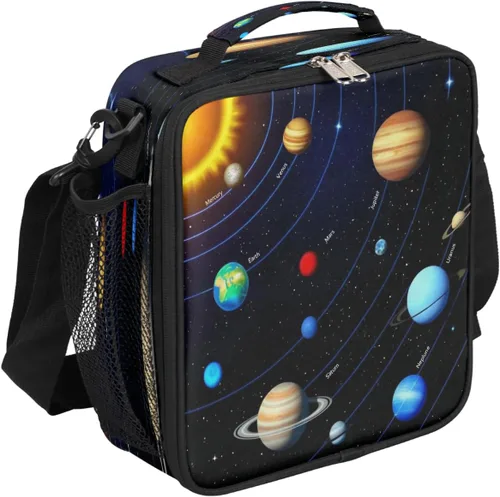 AUUXVA Lonchera para niños, color planetas, unisex, 10.5 x 3.5 x 9.5 pulgadas, material Oxford y película de aluminio, espaciosa, ligera, correas de