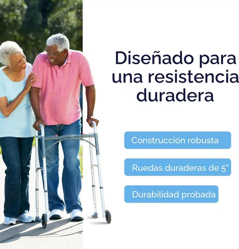 Vista 5 de Drive Medical 10210-1 Andador plegable de lujo de dos botones con ruedas de 5 pulgadas