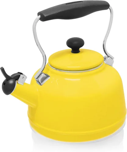 Chantal Hervidor de Té, 1.7 QT, Serie Vintage, Esmalte Premium sobre Acero al Carbono, Silbante, Calentamiento Parejo y Hervido Rápido (Amarillo