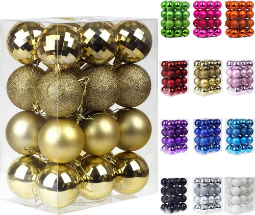Vista 49 de Emopeak 24 bolas decorativas para árbol de Navidad, 4 estilos inastillables, decoración de árbol de Navidad, esferas colgantes para decoración