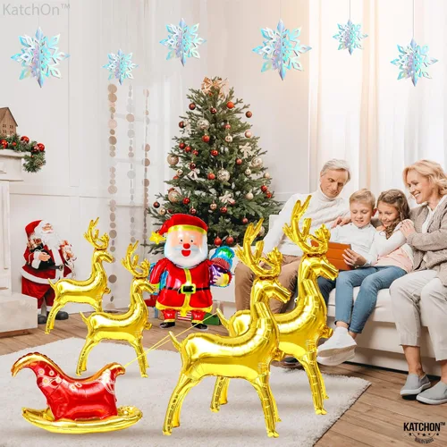 Vista 5 de KatchOn Globos de reno de Feliz Navidad, paquete de 12 Globos de Mylar para decoraciones navideñas de renos
