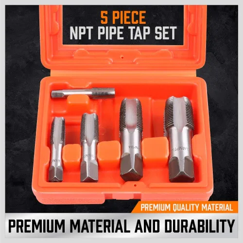 Vista 3 de HORUSDY Kit de 5 piezas de grifos de tubería NPT con estuche de almacenamiento resistente, herramientas de roscado de acero al carbono de alta