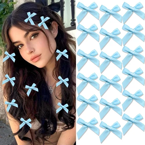 Vista 24 de 20 piezas de lazos negros para el cabello con cinta, clips tipo cocodrilo para el cabello, pasadores para el cabello para adolescentes, pinzas