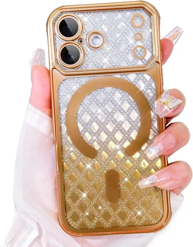 Vista 49 de Bonoma Funda con Purpurina Magnética para iPhone 16 Pro Max [Compatible con MagSafe], Funda Transparente Brillante de Lujo con Patrón de Corazones