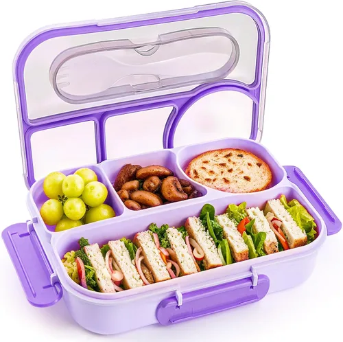 Vista 11 de EASYFUN Lonchera para adultos, Caja bento, 4 compartimentos, recipientes para el almuerzo, a prueba de caídas, apta para lavavajillas y fabricada
