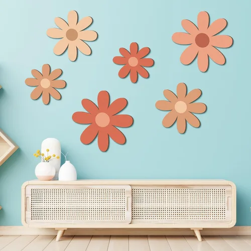 Vista 4 de Thyle 6 Piezas Decoración de Pared de Margaritas de Madera Arte de Margaritas Flores Letreros de Pared Placa Colgante para Hogar Guardería