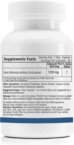 Vista 2 de PUB Trexgenics NONI Extracto 600 mg Inmunidad Premium, Antioxidante, Apoyo al Colesterol (60 Vcaps) (1)