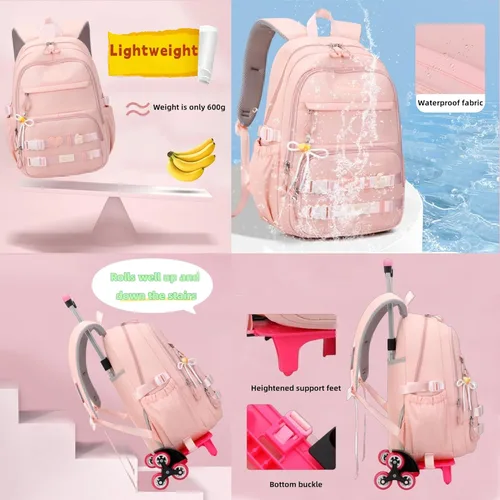 Vista 5 de Mochila con ruedas para niñas, mochila con ruedas para niños, mochila escolar con 6 ruedas