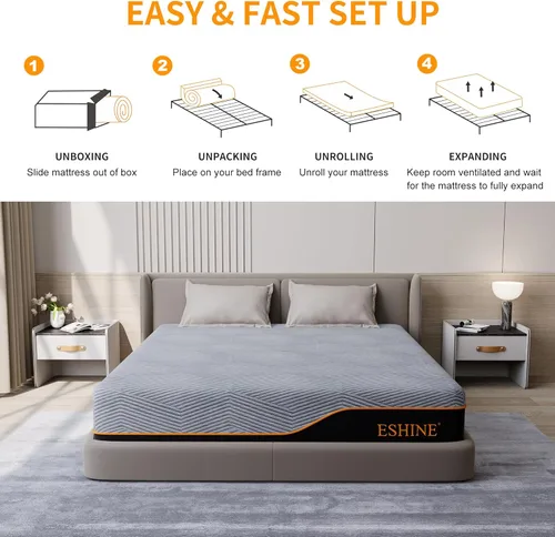 Vista 8 de ESHINE Colchón de espuma viscoelástica de 14 pulgadas en una caja para dolor de espalda y alivio de presión, certificado CertiPUR-US, color gris