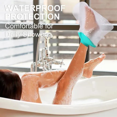 Vista 5 de Paquete de 2 fundas impermeables para yeso de pierna para ducharse - Manga de ducha reutilizable para pie después de cirugía, bolsa protectora