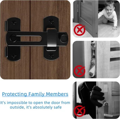 Vista 3 de Cerradura de puerta de granero resistente de 4 pulgadas, pestillo de puerta de seguridad abatible para puertas correderas, puertas de granero