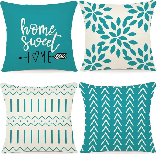 Vista 38 de YCOLL Juego de 4 fundas de almohada de 20 x 20 pulgadas, modernas fundas de almohada decorativas de tela de lino para exteriores, para sofá, cama