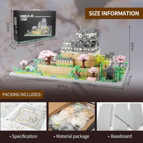Vista 5 de Juego de micro bloques de construcción del castillo Himeji de Japón, colección de monumentos de arquitectura, 10080 piezas, regalo coleccionable