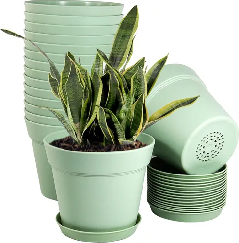 Vista 11 de WOUSIWER Paquete de 16 macetas de plástico de 6 pulgadas para macetas de interior, resistentes y elegantes de 6 pulgadas para plantas