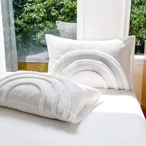 Vista 4 de MEILA Juego de funda de edredón de microfibra lavada, tamaño individual, diseño de arco acolchado, juego de ropa de cama de 2 piezas, bordado