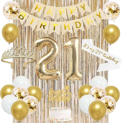 Vista 17 de Trgowaul Decoraciones de 9º cumpleaños para niñas, pancarta, banda y corona, decoración de pastel, globo de número 9, cortinas de flecos